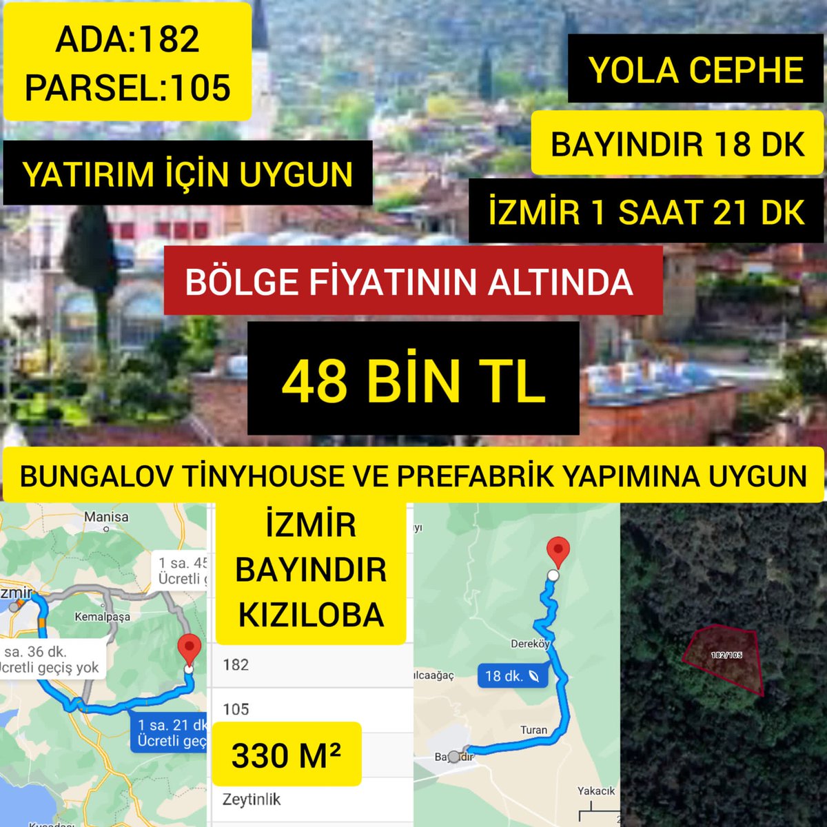 EflinFsm's tweet photo. İzmir bayındır kızıloba 
Bungalov tiny house ve prefabrik yapımına uygun 
330m2
Yola cephe yatırım icin uygun https://t.co/5K1GXRmSQU