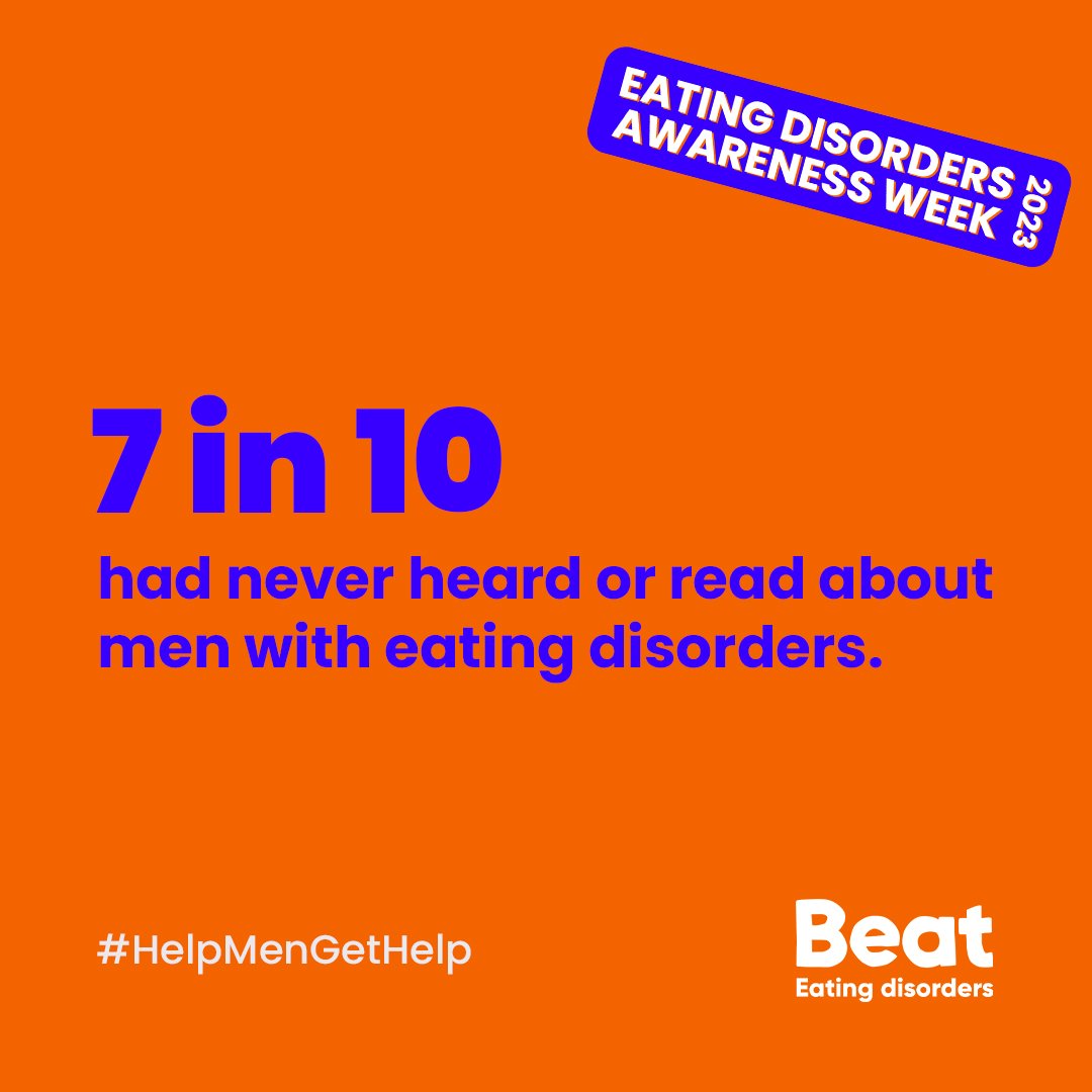 JHFcharity's tweet image. Eating Disorder Awareness Week is running from 27 February until 5 March. 

Around 1 in 4 people with eating disorders are men. This Eating Disorders Awareness Week you can help us bust toxic stereotypes that prevent men from accessing treatment.
Visit #HelpMenGetHelp