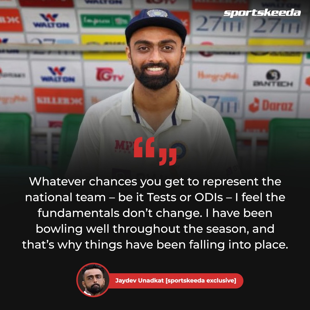 Sportskeeda's tweet image. Jaydev Unadkat opens up about his rejuvenated career, a place in the Indian Test team and the big ODI call-up 👌🏻

#jaydev #unadkat #india #test #odi