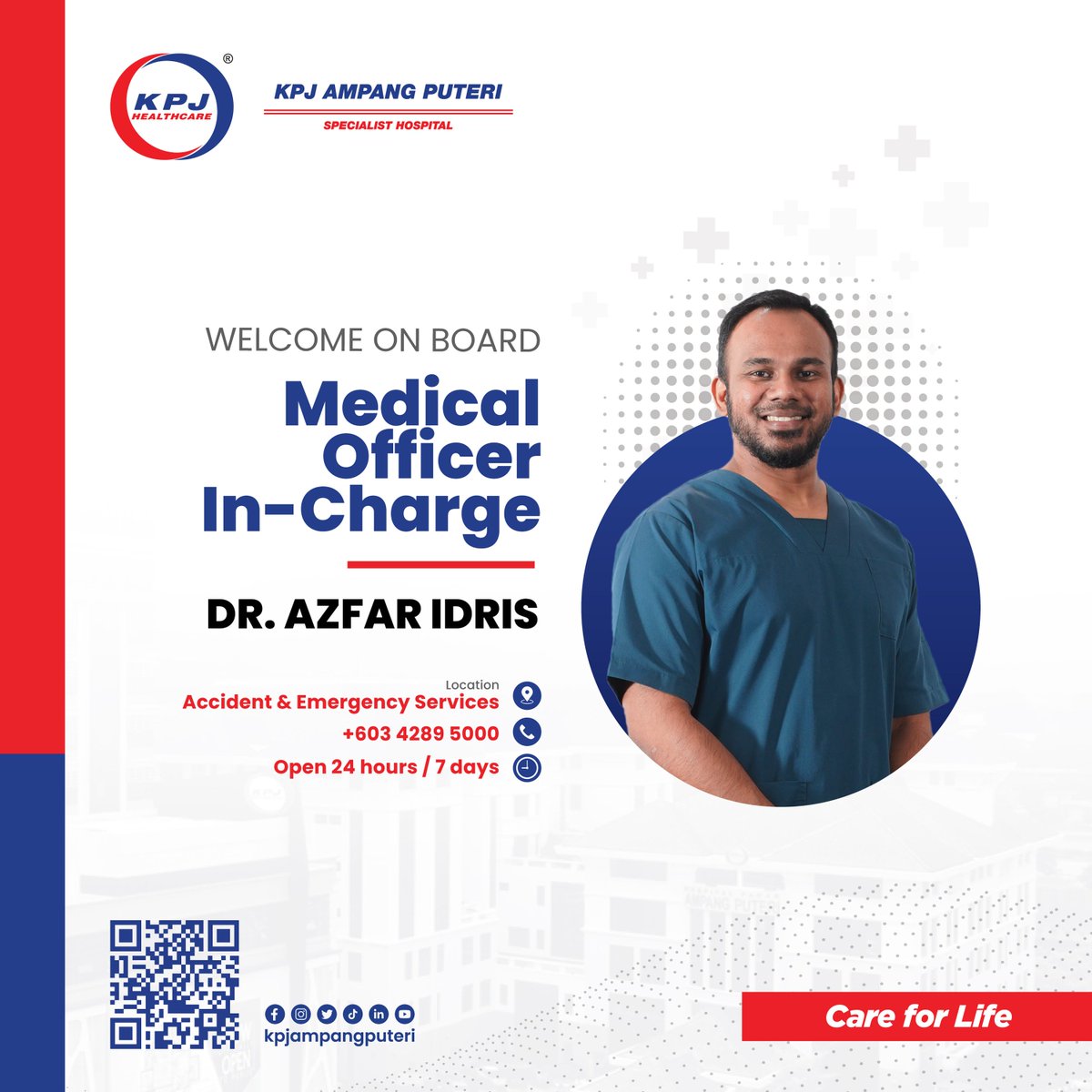 New appointment on Board: Dr. Azfar Idris

Please join us in wishing Dr. Azfar Idris the best of luck and welcoming him into his new role as Medical Officer In-Charge at our Accident and Emergency. 

#KPJAmpangPuteriSpecialistHospital
#KPJAPSH
#CareforLife
#WelcomeDrAzfarIdris