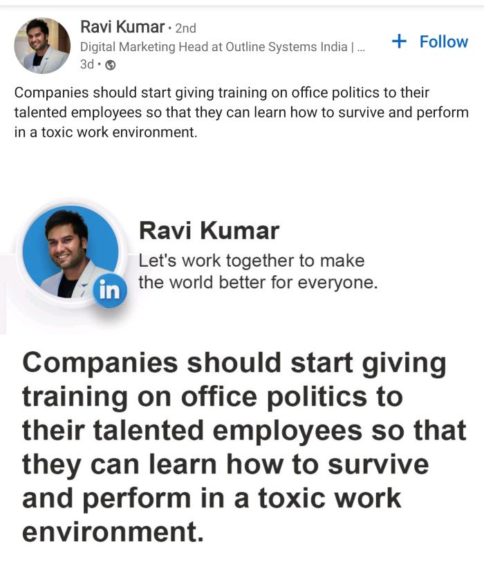 New Blog post published: You shouldn't spend money teaching folks how to survive in your toxic work culture, instead fix the Toxic culture - suramya.com/blog/2023/02/n…