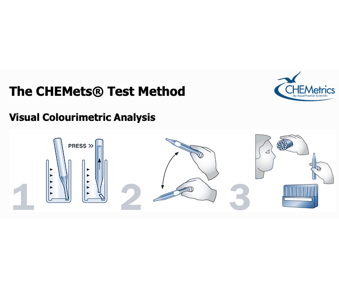CHEMetrics patented self-filling reagent ampoules for colourimetric water analysis typically provide results in under two minutes! Simple snap-and-read technology offers precise, reliable results time after time. CHEMets® are suitable for low to medium range visual water analysis