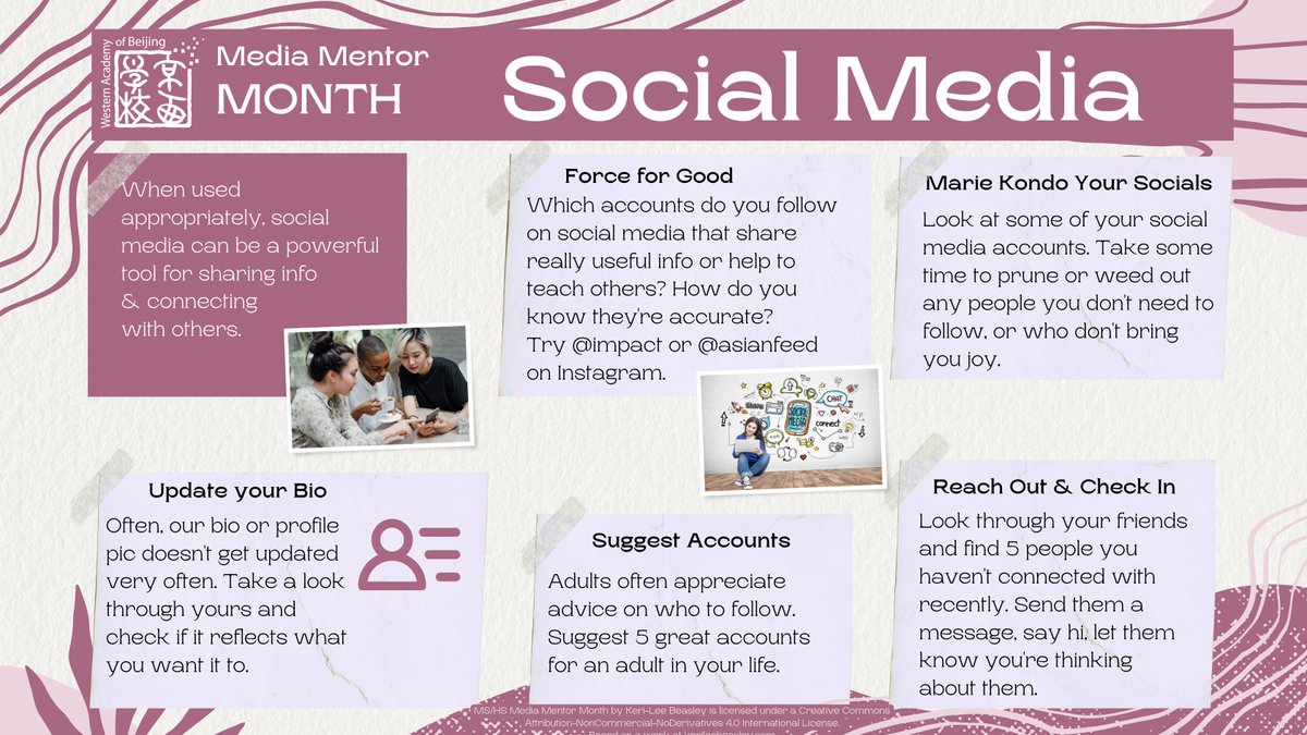 klbeasley's tweet photo. 🗓 #MediaMentorMonth continues

✅Check our prompts for MS/HS Students! Week 4: Social Media

👨🏾‍💻Foster positive relationships around digital tech w/ weekly discussion points. 

👉🏼 More info &amp; resources available at https://t.co/7LCWubo3EZ

#MIEExpert #digcit @chamada @watnunu https://t.co/oiAPyTtJuB
