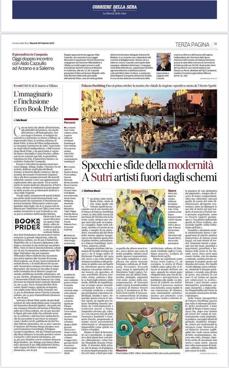 contemplazioni's tweet photo. Oggi, sul @Corriere, @buccisbucci racconta la mostra “Sutri. Triste, solitario y final” a cura di @VittorioSgarbi, un progetto di Contemplazioni, reso possibile grazie a @intesasanpaolo. https://t.co/daTzyRmHgT