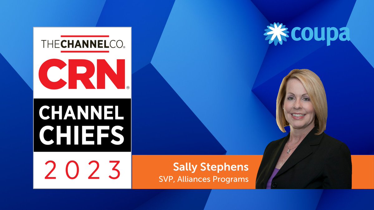 AndreDSandersJr's tweet photo. Congratulations to @Coupa's Sally Stephens, SVP of Alliances Programs for being recognized as a @CRN 2023 Channel Chief! Find out more about Sally and her commitment to our partners! #CRNChannelChiefs @TheChannelCo https://t.co/R6LPPl85LA https://t.co/hRtYaUtgEv