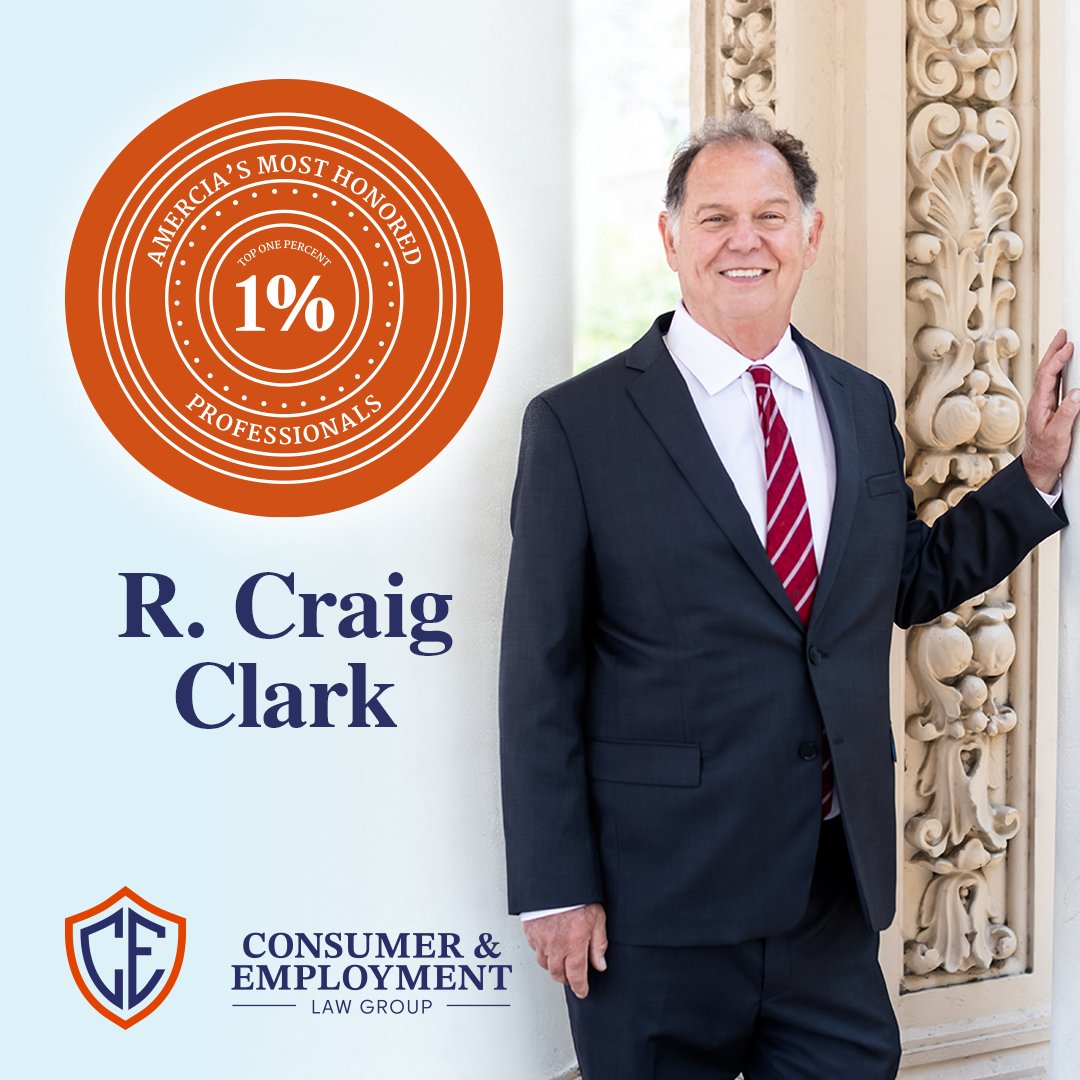 CELawGroup's tweet photo. R. Craig Clark is proud to have been chosen as one of America’s Most Honored Lawyers from 2018-2022.
#CaliforniaConsumerLawyer #SanDiegoConsumerLawyer #StrongerCA #CaliforniaEmploymentLawyer #RealJustice #ForthePeople #CELG #EmploymentLaw https://t.co/z7rGQ6ojvX