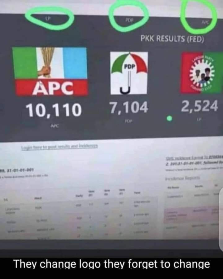 Kingsleymania_'s tweet photo. @Dcatalyst10 @NgLabour @PeterObi @YunusaTanko @doyinokupe @Kennedy4Aha @aburechambers They change logo but forgot to change the names of the political parties https://t.co/L121TV7r9G