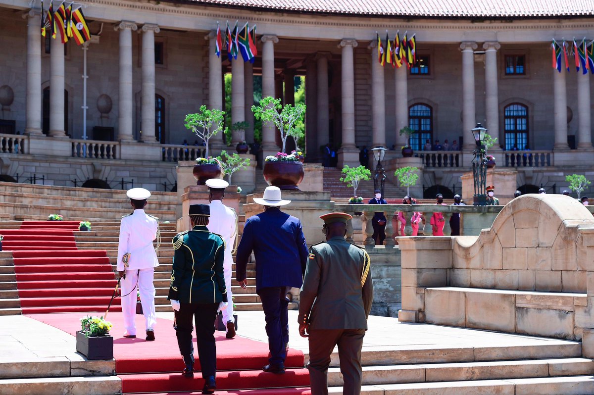 KagutaMuseveni's tweet photo. I have arrived in Pretoria, South Africa for a State visit at the invitation of my brother H.E Cyril Ramaphosa. During this visit, we shall consolidate bilateral relations between the two countries and hold discussions on political, economic, regional and international issues. https://t.co/OsA0hM1HCK