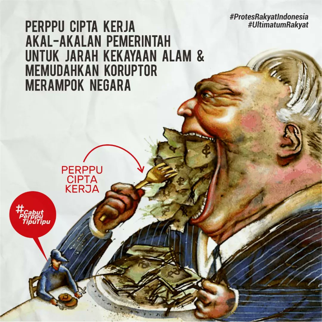 FraksiRakyatID's tweet photo. Ya emang akal-akalan penguasa aja itu mah untuk ngeruk kekayaan sebanyak banyaknya, 

Kemudahan untuk koruptor lewat regulasi.

#CabutPerppuTipuTipu 
#UltimatumRakyat 
#ProtesRakyatIndonesia https://t.co/84AoCRa3W0