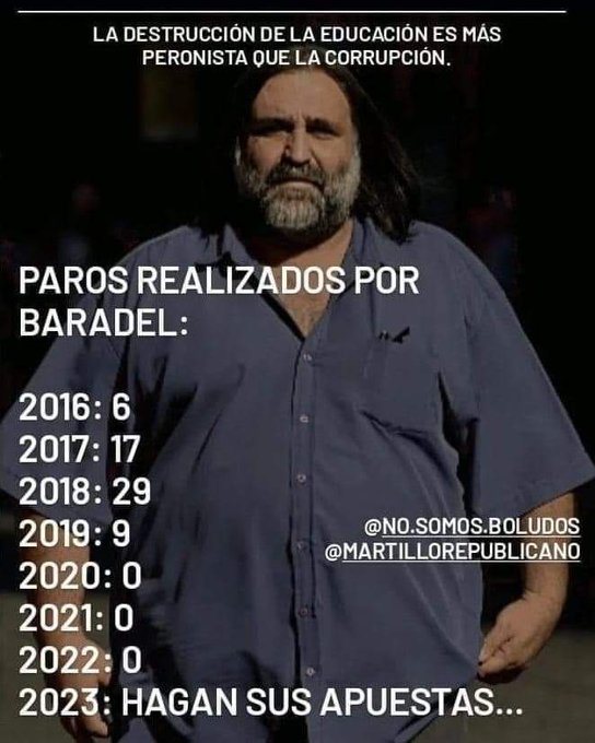 carlosbrunok's tweet photo. Comienzan las clases y @no.somos.boludos y @martillorepublicano, nos dejan un excelente cuadro respecto al sentir de quien dice defender la educación y sus maestros.
#Bardel y equipo. https://t.co/19I1ewB45H