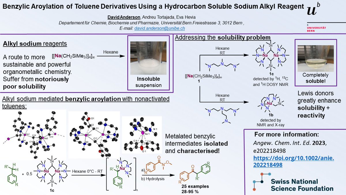 David Anderson (@d4vdndrson) on Twitter photo Today I'm happy to present some recent work we've published on highly reactive hydrocarbon soluble alkylsodium reagents and their application in the benzylic aroylation of toluenes. bit.ly/3DRARRL
<a href="/EvaHeviaGroup/">Prof Hevia 🇺🇦</a> <a href="/DCBPunibern/">DCBPunibern</a> #RSCPoster #RSCOrg #RSCInorg #Organosodium Today I'm happy to present some recent work we've published on highly reactive hydrocarbon soluble alkylsodium reagents and their application in the benzylic aroylation of toluenes. bit.ly/3DRARRL
<a href="/EvaHeviaGroup/">Prof Hevia 🇺🇦</a> <a href="/DCBPunibern/">DCBPunibern</a> #RSCPoster #RSCOrg #RSCInorg #Organosodium