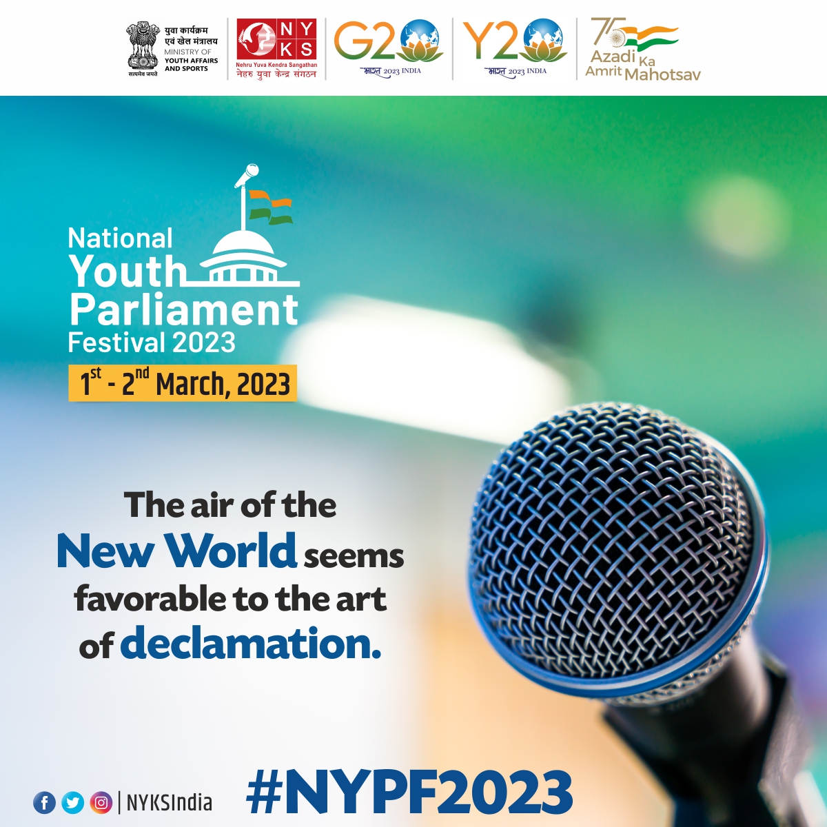 Only a few hours are left... 
Be ready for the National Youth Parliament Festival 2023.🥳🎉🎙️
we are excited! Do you?

Stay tuned for more updates on #NYPF2023

#NYPF #YouthProgram #YuvaShakti #YouthPower 
@LokSabhaSectt @AmritMahotsav