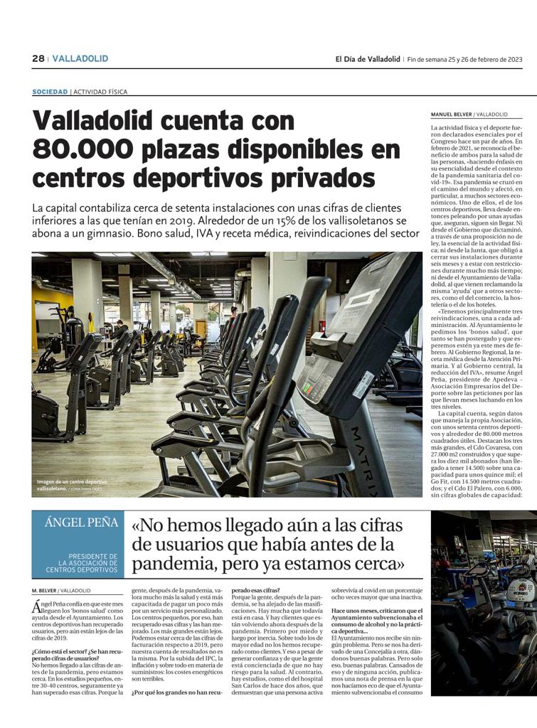 ApedevaV's tweet photo. Compartimos reportaje @DiadeValladolid  donde se analiza la situación de Gimnasios y Centros Deportivos de Valladolid  y nuestras reivindicaciones. https://t.co/fmGMxDLlQa