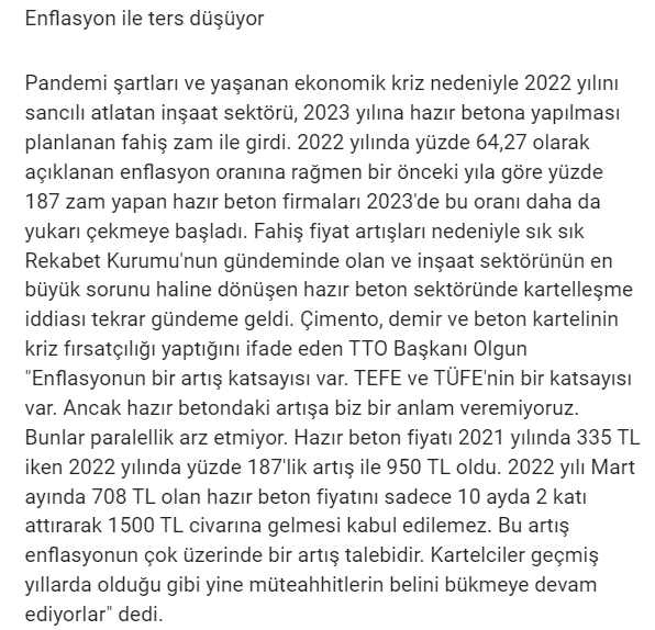 birileri bu şerefsizlere DUR demeli 
üretim tesisleri enerjilerini epiaş üzerinden PTF fiyatları ile yada PTF endeksli iki anlaşmalar ile alıyorlar 
bu fiyatlar 4500 tlden  3050 TL ye düştü
%50 düşüşün olduğu yerde Hazır betona bu ay %50
zam yaptılar 

@RTErdogan  @mehmedmus