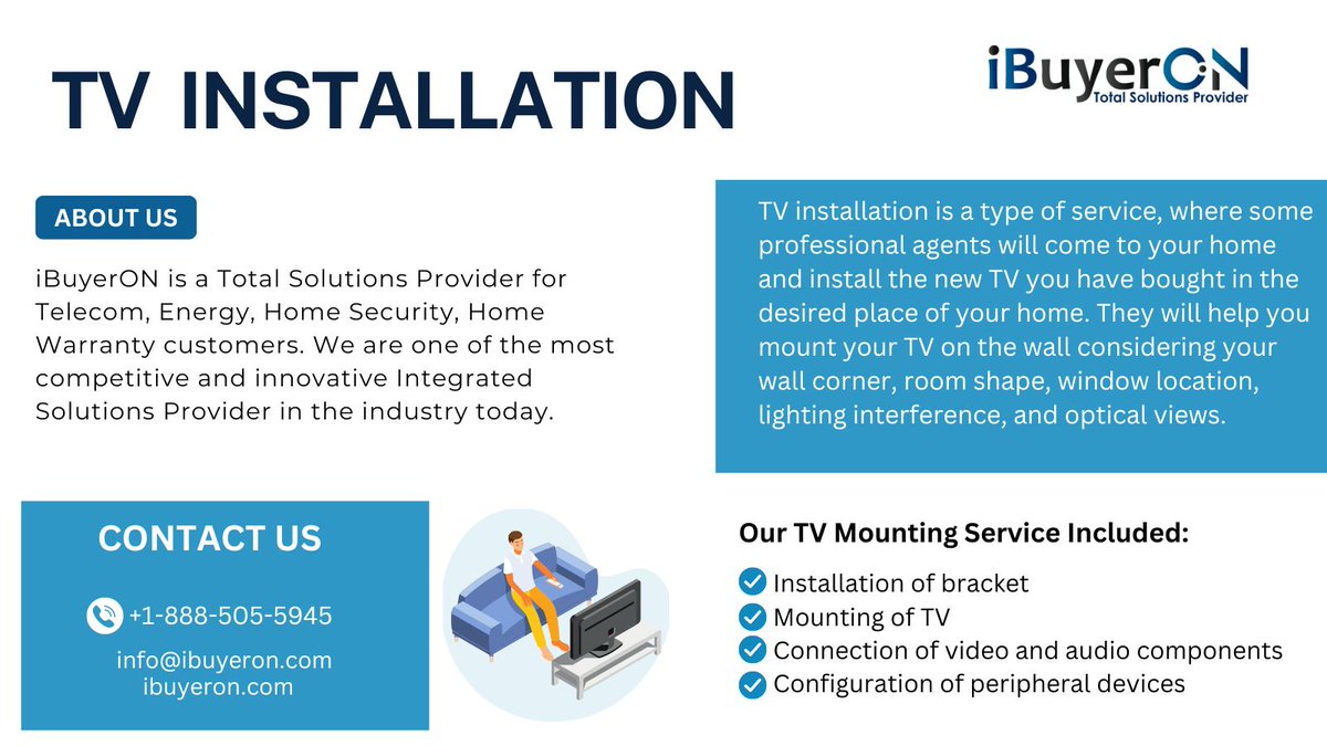 iBuyerOn's tweet photo. iBuyerOn you quick & professional TV Installation. Our technicians will mount your TV on a wall or anywhere you'd like.
Visit Us: https://t.co/kVl5VDLp7a
Call Us: +1-888-505-5945
#tv #tvinstallations #tvinstallation #tvinstall #tvservice #tvinstallationservices #usa #tvinstallers https://t.co/Rea8klf0nh