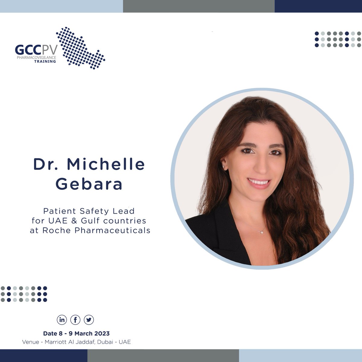 GccPharma's tweet photo. Get introduced to Dr. Michelle Gebara, Patient Safety Lead for UAE and Gulf countries at @Roche Pharmaceuticals, who will be will be one of the speakers at the GCC Pharmacovigilance training this year!
https://t.co/iZQ1al89ud
#pharmacovigilance #training #roche #PVTraining https://t.co/NYW07viegi