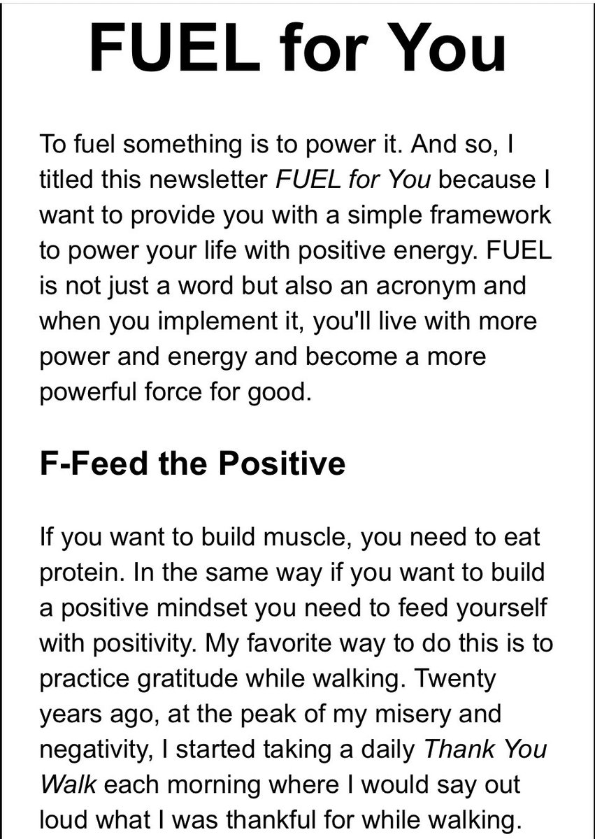 JonGordon11's tweet photo. FUEL is not just a word but an acronym and when you implement it, you’ll live with more power and energy and become a more powerful force for good. Read my latest positive tip newsletter here! https://t.co/7tN78b0BEv https://t.co/N7ZejFX3ms