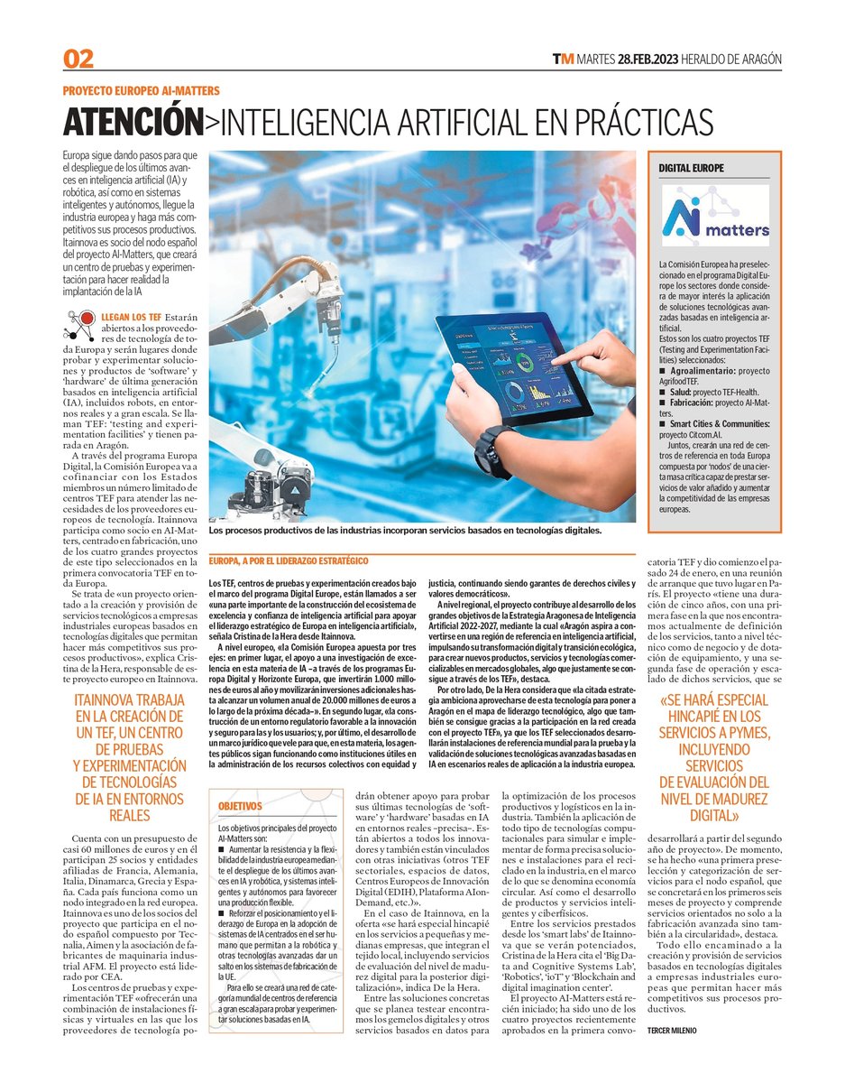 ITA_tecnologia's tweet photo. En @milenioheraldo
#AI_MATTERS 🇪🇺
Aumentar la resistencia y la flexibilidad de la industria europea mediante el despliegue de los últimos avances en IA y robótica
@ITAINNOVA @AragonDih https://t.co/wVhtTC3EZX