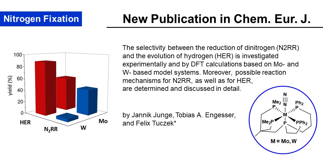 Check out our latest publication in @ChemEurJ! We investigated the difference in catalytic activity between homogeneous Mo and W catalysts for N2 fixation and the competitive hydrogen evolution.
 #unikiel #inorgchem #chemistry #n2fixation

…mistry-europe.onlinelibrary.wiley.com/doi/10.1002/ch…
