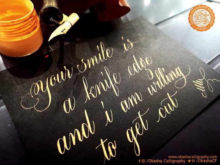 OkashaCF's tweet photo. Mashallah. English Copperplate script in calligraphy is truly a wonder of its own.
#calligraphy #moderncalligraphy #calligraphymasters #calligraphyaddict #calligraphycommunity #LearnCalligraphy #EnglishCalligraphy #learnenglishcalligraphy #okashacalligraphyfoundation https://t.co/HT77MnhSvg