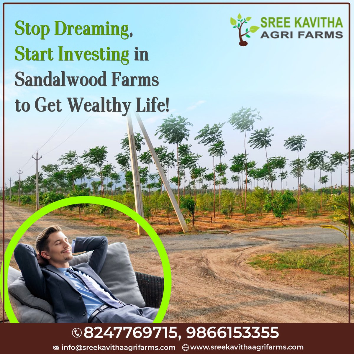 Add value to your land investment by owning a sandalwood farm.

Visit us at sreekavithaagrifarms.com
Contact us:91 9866124455
Email: info@sreekavithaagrifarms.com

#smartinvesting #Sreevanam #sandalwoodopenplots #sreekavithaagrifarms #onetimeinvestment #typuram #SkAgriFarms