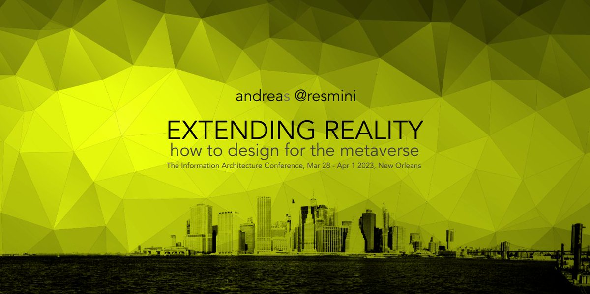 Andrea Resmini (@resmini) on Twitter photo Mar 28 <a href="/theiaconf/">IAC - Information Architecture Conference #IAC25</a> in NOLA
We work our way through typical XR scenarios
Say goodbye to 2D and hello to 3D
Work with bodily and worldly best practices such as PoV, orientation, locomotion, transition
Sketch, draw, prototype, bodystorm.
Join me there?
theiaconference.com/sessions/exten… Mar 28 <a href="/theiaconf/">IAC - Information Architecture Conference #IAC25</a> in NOLA
We work our way through typical XR scenarios
Say goodbye to 2D and hello to 3D
Work with bodily and worldly best practices such as PoV, orientation, locomotion, transition
Sketch, draw, prototype, bodystorm.
Join me there?
theiaconference.com/sessions/exten…