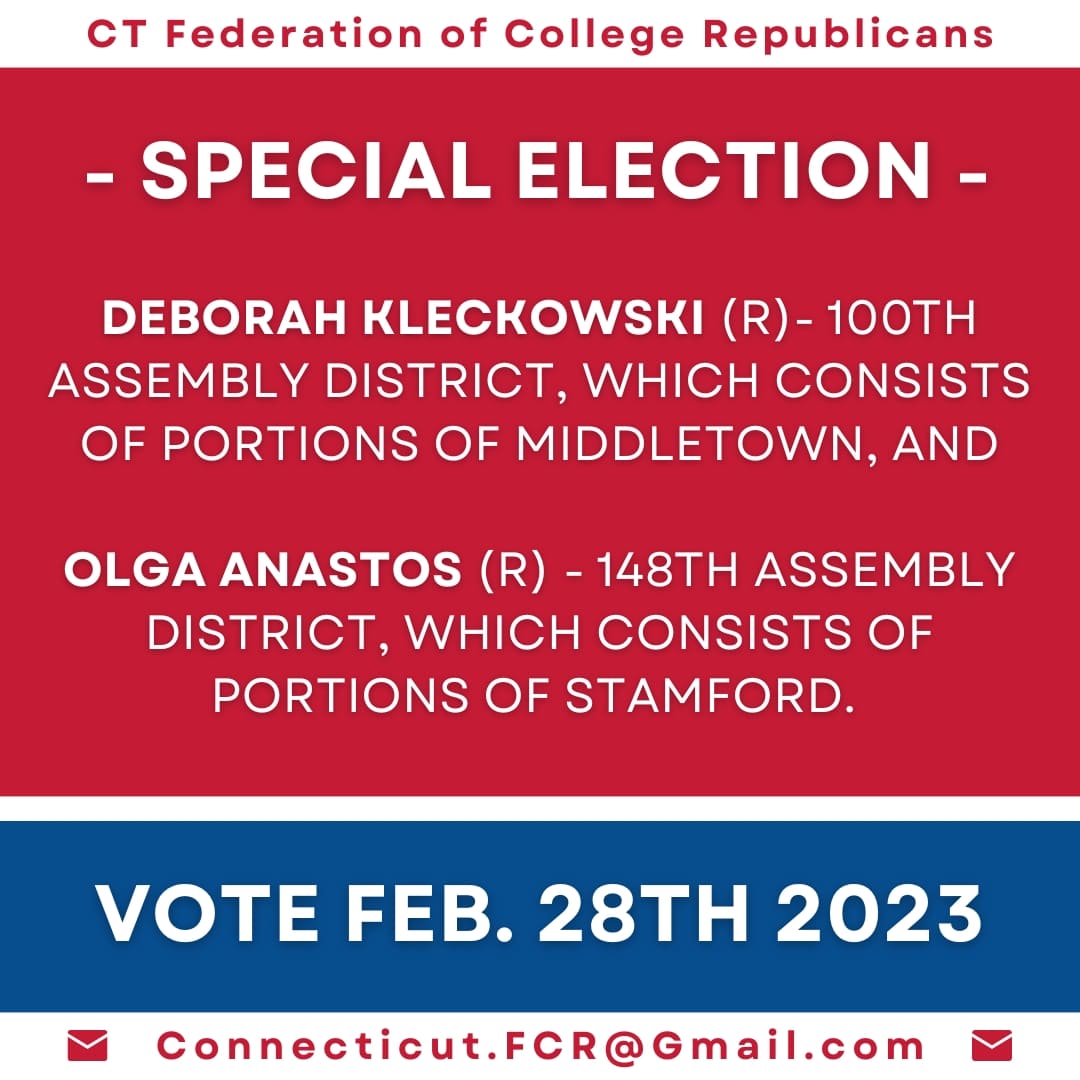 CTFCR's tweet image. SPECIAL ELECTION DAY!

Please make it out to the polls and join us in supporting our (R) nominated candidates for the CT General Assembly.

@ctgop @middletownctgop @StamfordGOP #ctgop #ctrepublicans #ctelections2023 #ctspecialelection #stamfordct #middletownct #ct148 #ct100