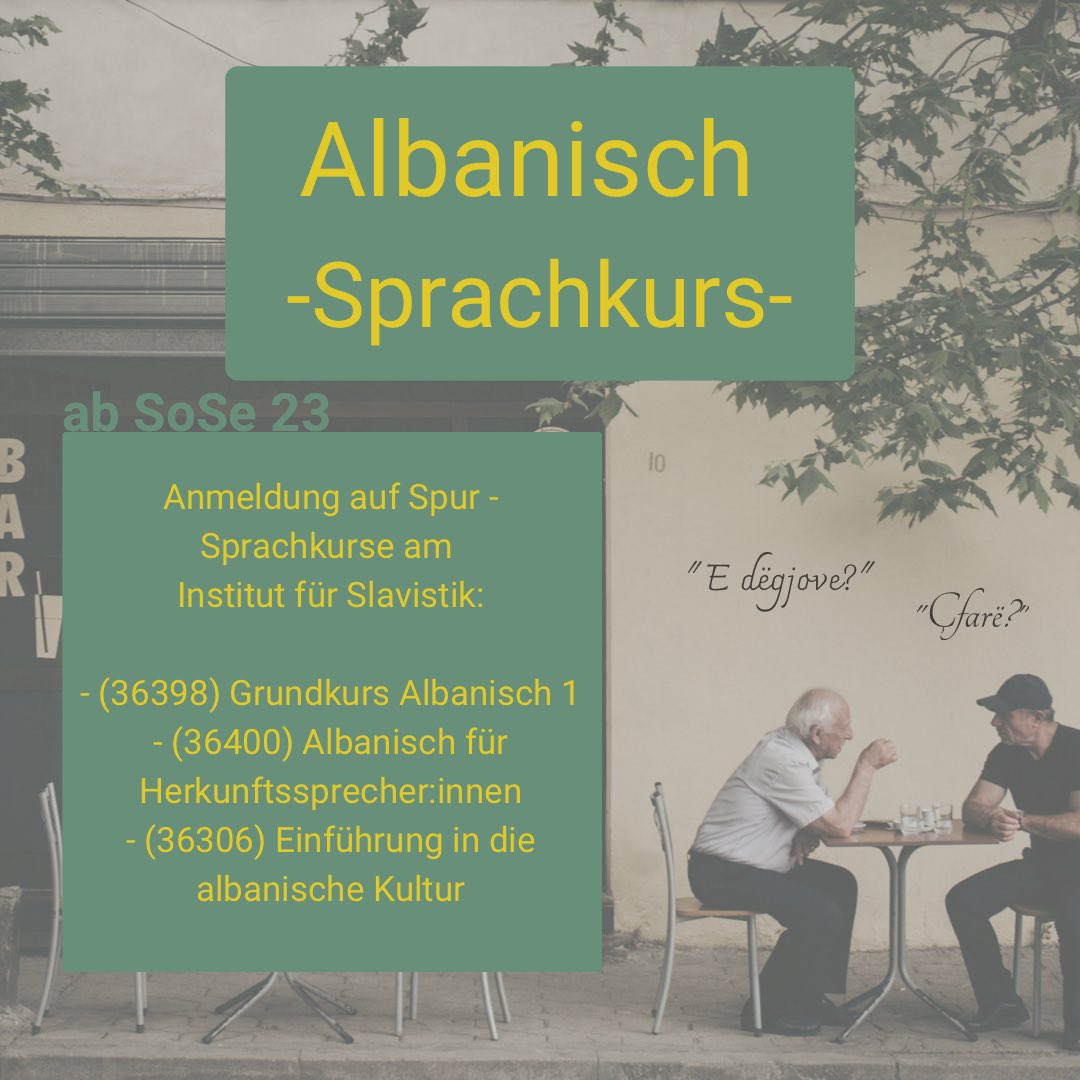 -„E dëgjove?“ - „Çfarë?“
-„Hast du das gehört?“ -„Was?“
Ab Sommersemester 2023 kann man #Albanisch an der <a href="/uni_regensburg/">Universität Regensburg</a> lernen! 
Habt ihr euch schon angemeldet? 
Wenn nicht, dann schaut doch mal auf Spur nach 🤗