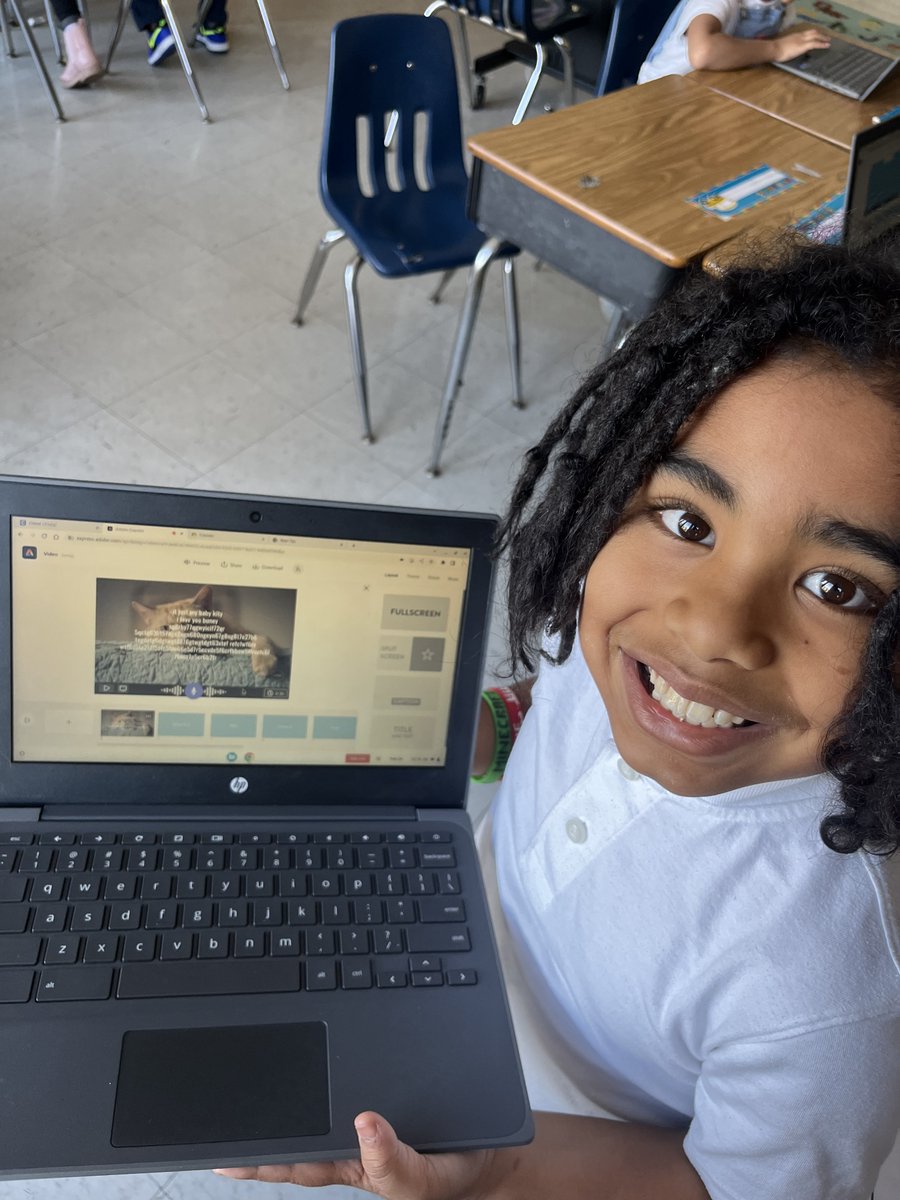Check out these proud 2nd Graders in Ms. Amirato's class at Barack Obama ES in @RPS_Schools! Students used @AdobeExpress to create a presentation on the topic of their choice! Ms. A shared, 'Their creativity and ability to rise to the tech challenge was admirable.' #DLD23