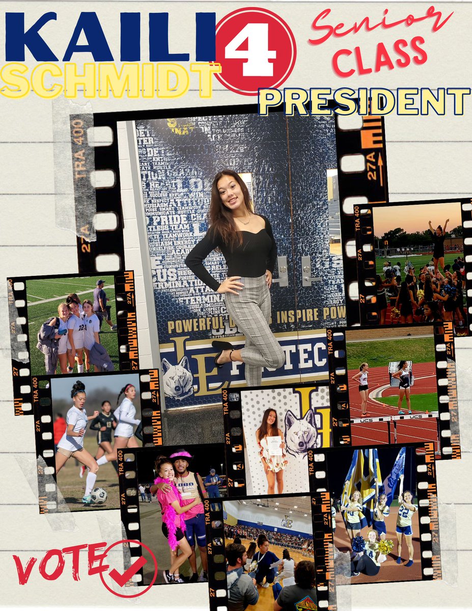 Class of 2024, it's been my honor to be your Class President for the past 3 years. Time to make our Last Year our Best Year!!!!

Vote Kaili Schmidt 4 Senior Class President