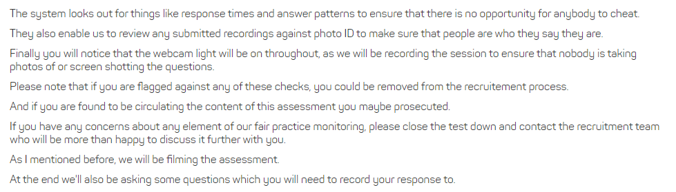 RandomCam362's tweet image. Atkins Graduate job assessment makes you have your webcam on the whole time which is recorded and sent to them, also threats to prosecute. no thanks