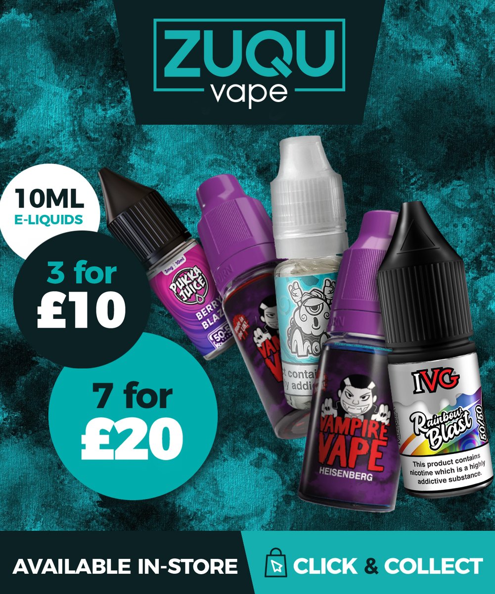 ⚡️ Unmissable deals on 10ml E-liquids! 💥

Calling all vapers - It's time to stock up on your favourite e-liquids! Shop online for:
🚛 Delivery or
📦 Click & Collect:

zuquvape.co.uk/offers/3-for-1…
#vaping #eliquids #3for10 #eliquiduk  #IVG  #vampirevape #pukkajuice #vapeliverpool