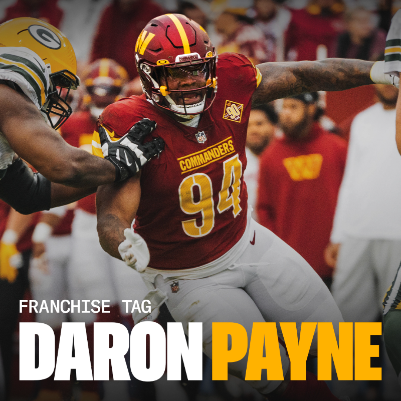 Commanders's tweet photo. We have applied the franchise tag to DT Daron Payne