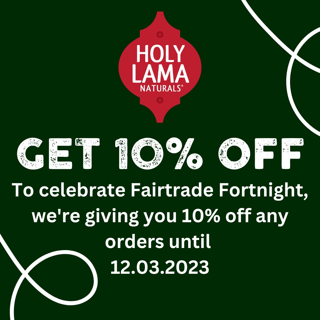 In celebration of #FairtradeFortnight, you can get 10% off ALL of our products. Our company and products are produced with Fairtrade principles in mind, so what better way to celebrate such a fantastic campaign? Shop now - you have until March 12th! 🌿

holylama.co.uk/pages/spice-dr…