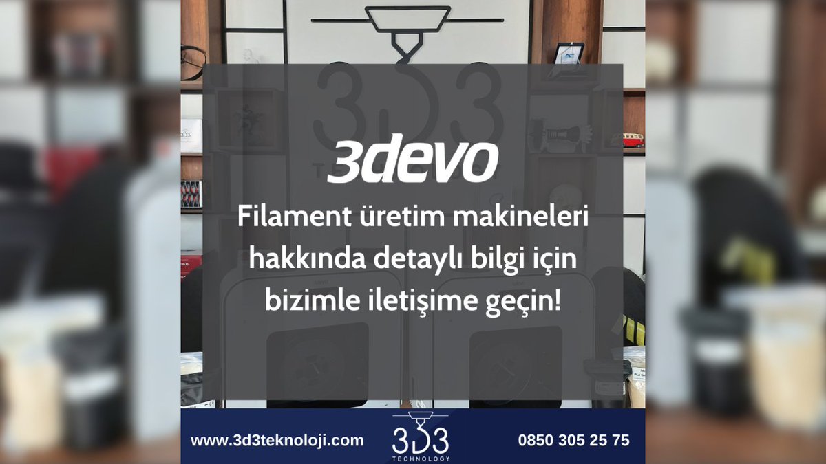 3Devo filament üretim makineleri ile geri dönüşüme katkı sağlayın!
3Devo filament üretim makineleri hakkında daha detaylı bilgi almak ve ürünleri satın almak için bizimle iletişime geçebilirsiniz!

🌐 3d3teknoloji.com
📞 0850 305 25 75
📧 info@3d3teknoloji.com
#3Dprinting