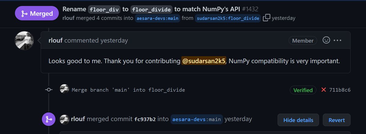 Another PR to <a href="/AesaraDevs/">Aesara Devs</a>  has been merged successfully😃. I'm thrilled to be a part of this amazing #OpenSource project and to contribute to the tech community.🎉🥳