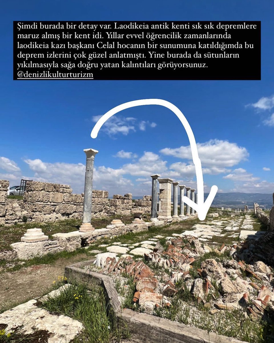 Dönemin deprem izlerini bugün antik kentlerde hala görmek mümkün! 2022 Nisan ayında Laodekia antik kentine yaptığım ziyaret sırasında çekmiş olduğum bir fotoğrafı o zamanlar story serisinde yayınlamıştım. 

#arkeoloji #sanattarihi #tarih