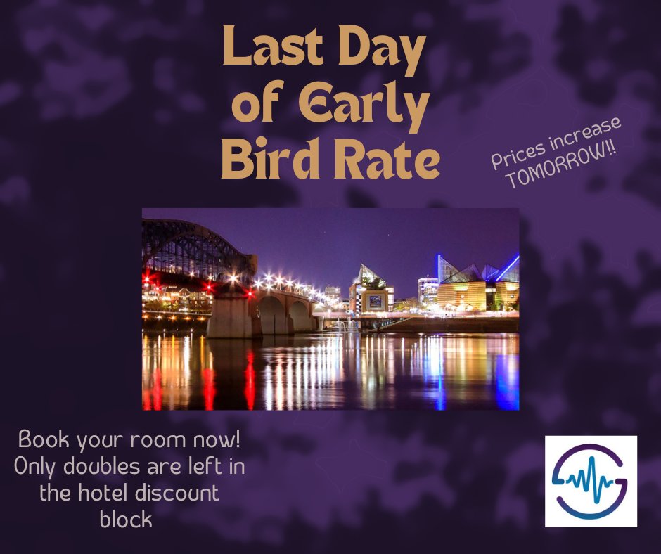 Early Bird Registration Ends Tomorrow! 🔔 - mailchi.mp/564ff6305d54/e… Today is the last day of early bird registration - prices increase tomorrow! Book your hotel room now!