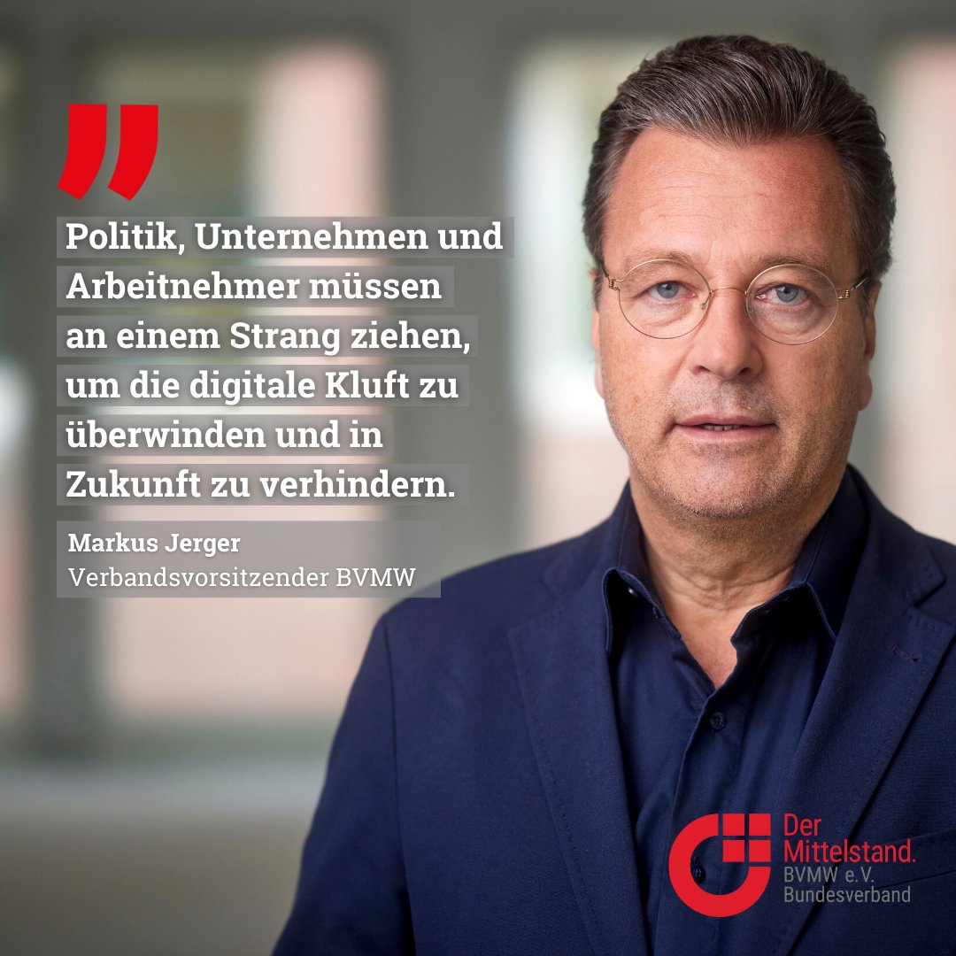 MittelstandBVMW's tweet photo. #D21index von @initiatived21 stellt neben starker Resilienz im digitalen Wandel auch eine wachsende #DigitaleSpaltung fest. „Bei der #Digitalisierung &amp; der digitalen Transformation müssen alle mitgenommen werden“, so #BVMW-Vorsitzender @markusjerger 👉 https://t.co/sWf8gJF5kP https://t.co/OK851i7mgr