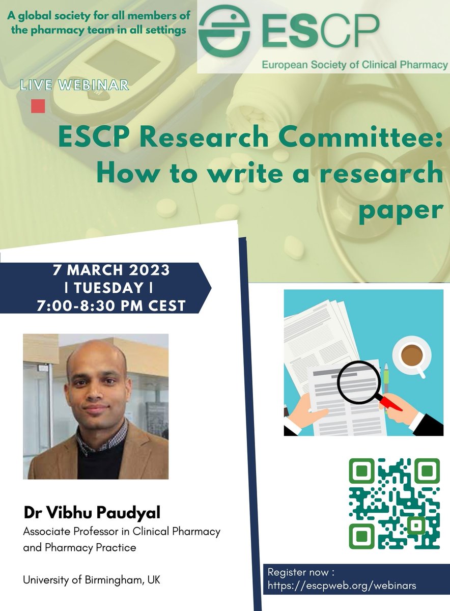 ESCP (@escpnews) on Twitter photo *Great opportunity for professional development*
Will cover - writing research paper, academic writing, structure of a research paper
FREE for members, €25 for non-members
Scan QR code to register.
@ProfDerekS @VibhuPaudyal <a href="/ZachariahNazar/">Dr Zachariah Nazar</a> *Great opportunity for professional development*
Will cover - writing research paper, academic writing, structure of a research paper
FREE for members, €25 for non-members
Scan QR code to register.
@ProfDerekS @VibhuPaudyal <a href="/ZachariahNazar/">Dr Zachariah Nazar</a>