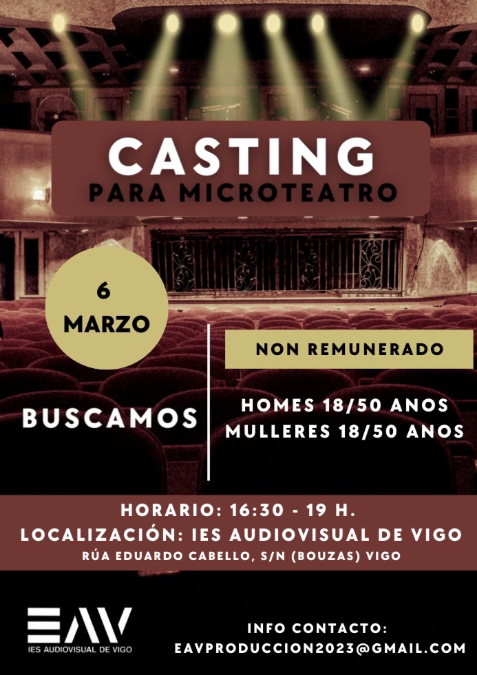 Eres aficcionado ás artes escénicas? Gustaríache participar nunha obra de teatro? Non deixes pasar á oportunidade! Acude ao casting do próximo luns no noso centro
