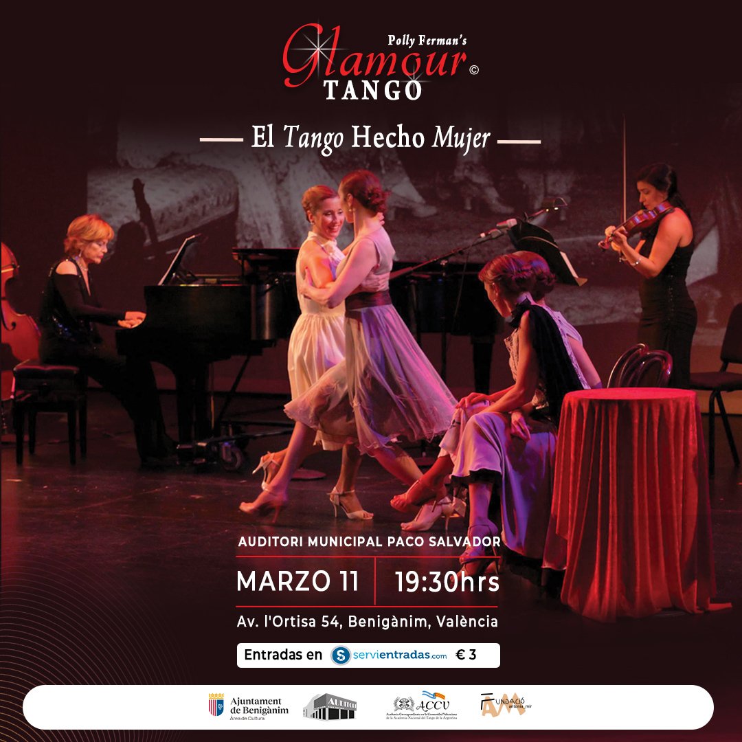 GlamourTango's tweet image. 𝐒𝐚𝐛𝐚𝐝𝐨 𝟏𝟏 𝐝𝐞 𝐌𝐚𝐫𝐳𝐨 𝐚 𝐥𝐚𝐬 𝟏𝟗:𝟑𝟎 𝐇𝐫𝐬
#GlamourTango: 𝐄𝐥 𝐓𝐚𝐧𝐠𝐨 𝐇𝐞𝐜𝐡𝐨 𝐌𝐮𝐣𝐞𝐫 en concierto.
💢 Donde: Auditori Municipal Paco Salvador, Benigànim
🔗 Las entradas estaran disponibles el 2 de marzo en servientradas.com