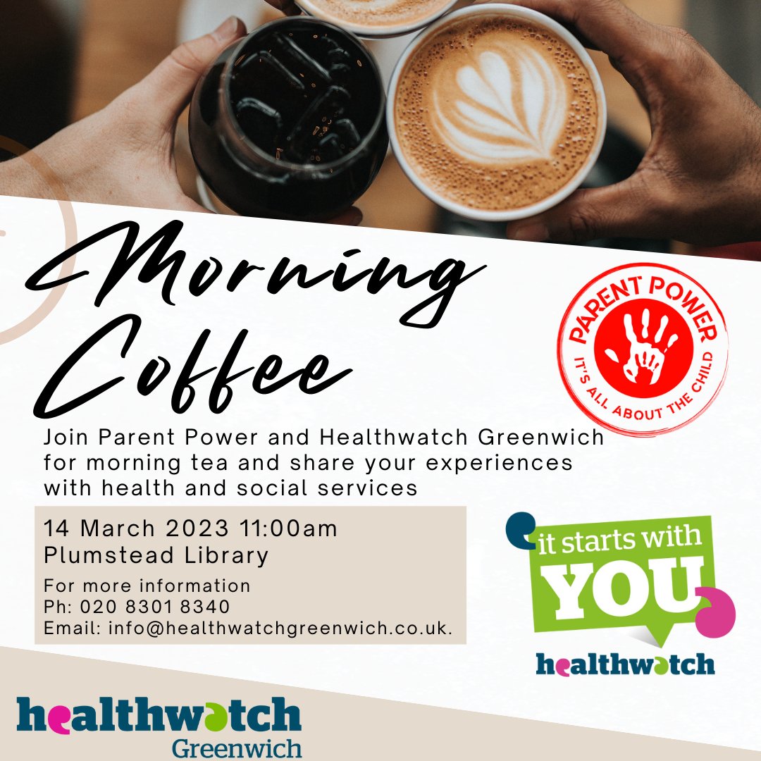 Please join us for a free tea or coffee and share your experiences of health and issues in accessing support in Greenwich.
#greenwich #plumstead #plumsteadlibrary #health