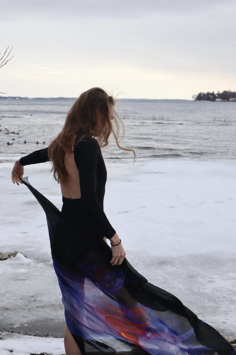 Thank you to the amazing Gutcher sisters, Anne and Lisa, for making this beautiful series in Lake Ontario, Canada. Fire &amp; Ice; Movement &amp; Flow; Rippling Ice &amp; Silk Chiffon. Crùbag scarf: Iphimediidae Deep Blue silk chiffon from the Seamount Collection. #marinescienceisbeautiful