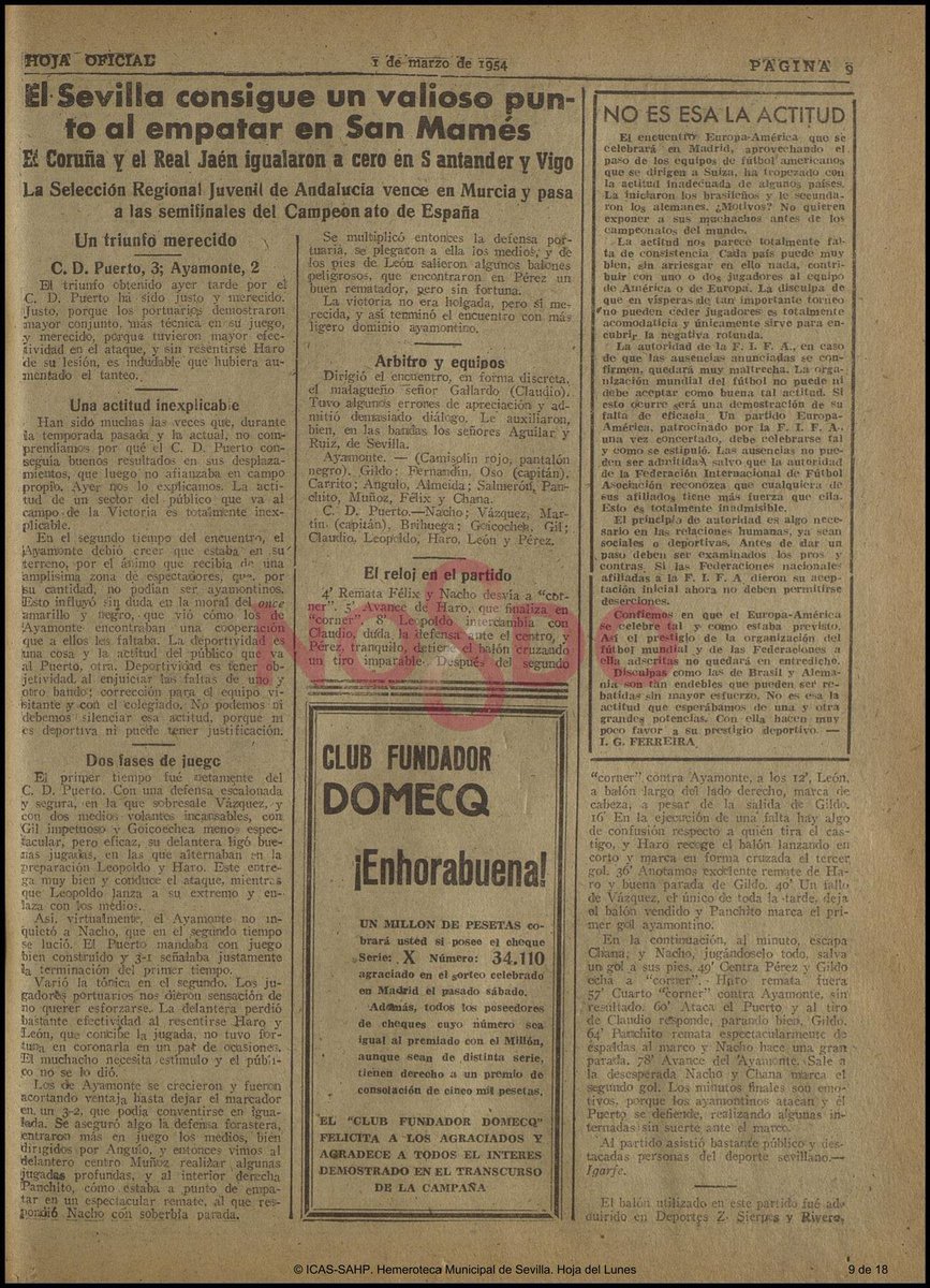 #Taldiacomohoy se juega el  #AthleticSevillaFC en 1954

 #AthleticClub de #Bilbao & #SevillaFC

#SFC_Hemeroteca #WeareSevilla #NuncaTeRindas #vamosmisevilla #Athletic125