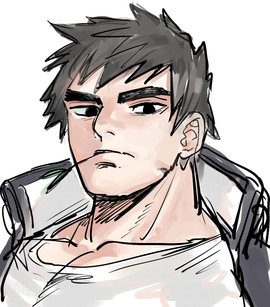 1boy male focus solo short hair muscular male thick eyebrows black hair  illustration images