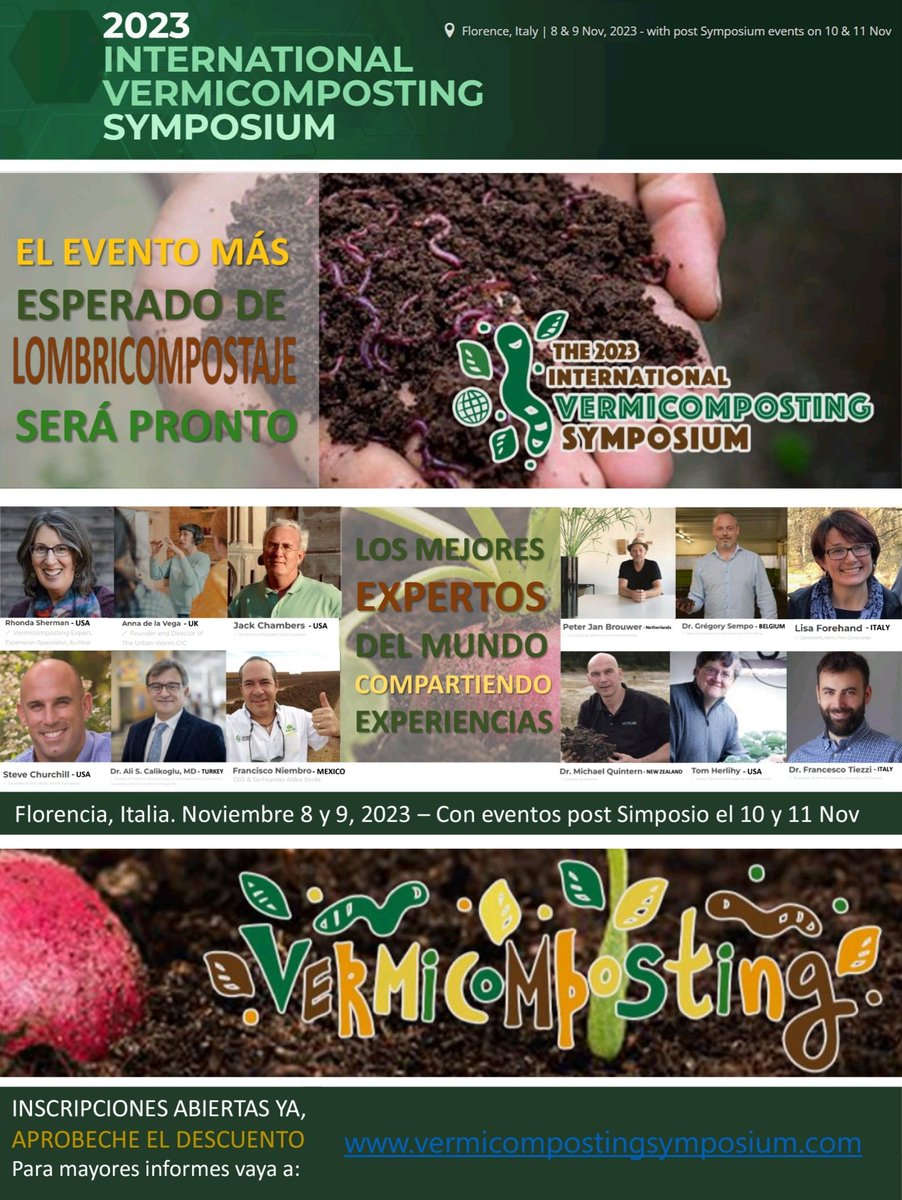 AldeaVerde1's tweet photo. 🪱 Florencia, Italia, será el lugar para estar los días 8 y 9 de noviembre, si usted está interesado en proyectos serios de LOMBRICOMPOSTAJE 🪱

Los mejores expertos de todo el mundo,

La inscripción con descuento ya está abierta, visite https://t.co/o5kdSjcHBJ para más info https://t.co/NJxOcfCPXt