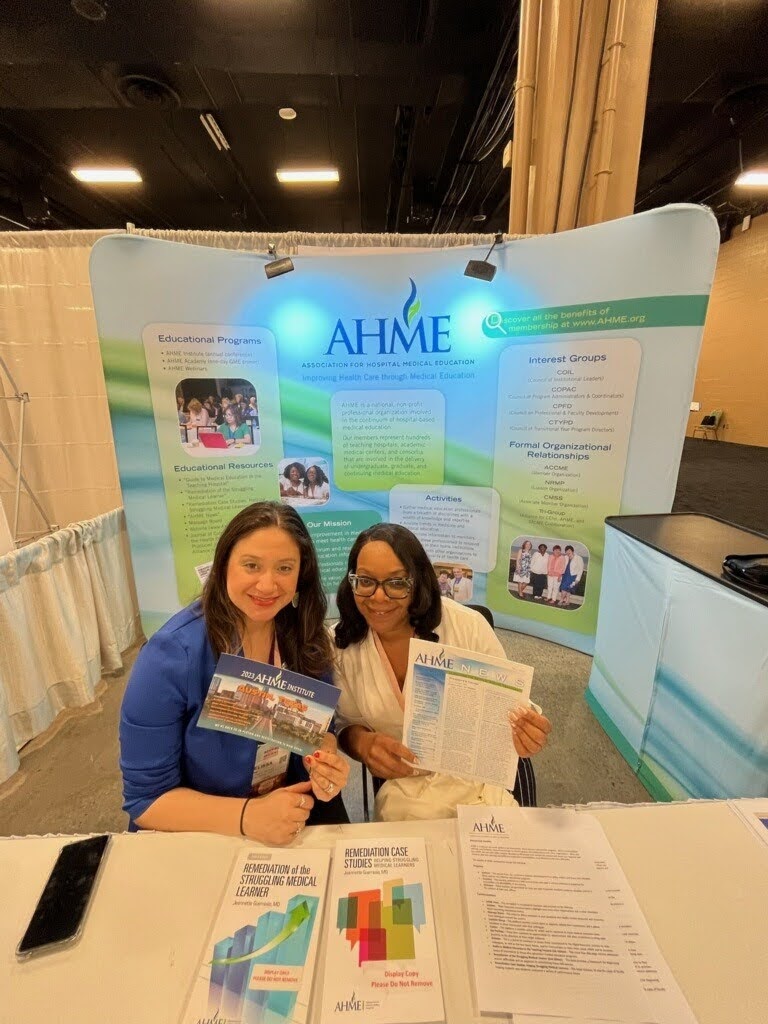 AHMEforMedEd's tweet photo. AHME President Venice VanHuse and AHME COPAC Chair-Elect Melissa Molina-Trinidad  at the AHME booth during the ACGME Meeting in Nashville! Thanks to everyone who visited our booth! https://t.co/UUoG2OvqLB