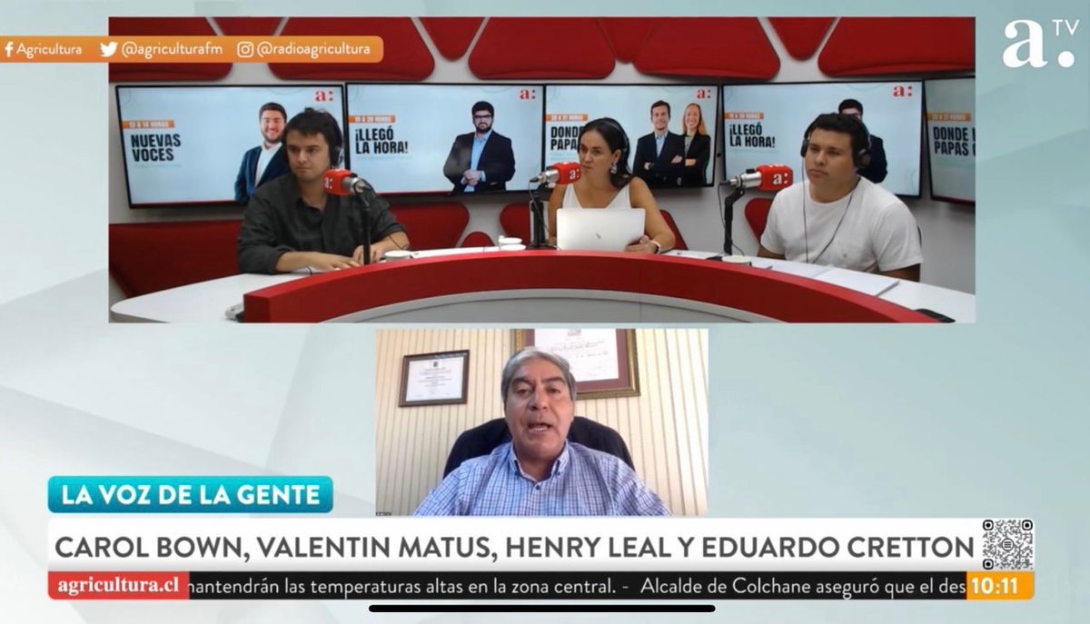 vozdelagente921's tweet photo. Ya comenzó #LaVozDeLaGente

Ahora, @CarolCBown conversa con @cretton15, @ValentinMatus y @HenrylealbIX 

Nos escuchas por @AgriculturaFM📻 https://t.co/m92fy7oS1d