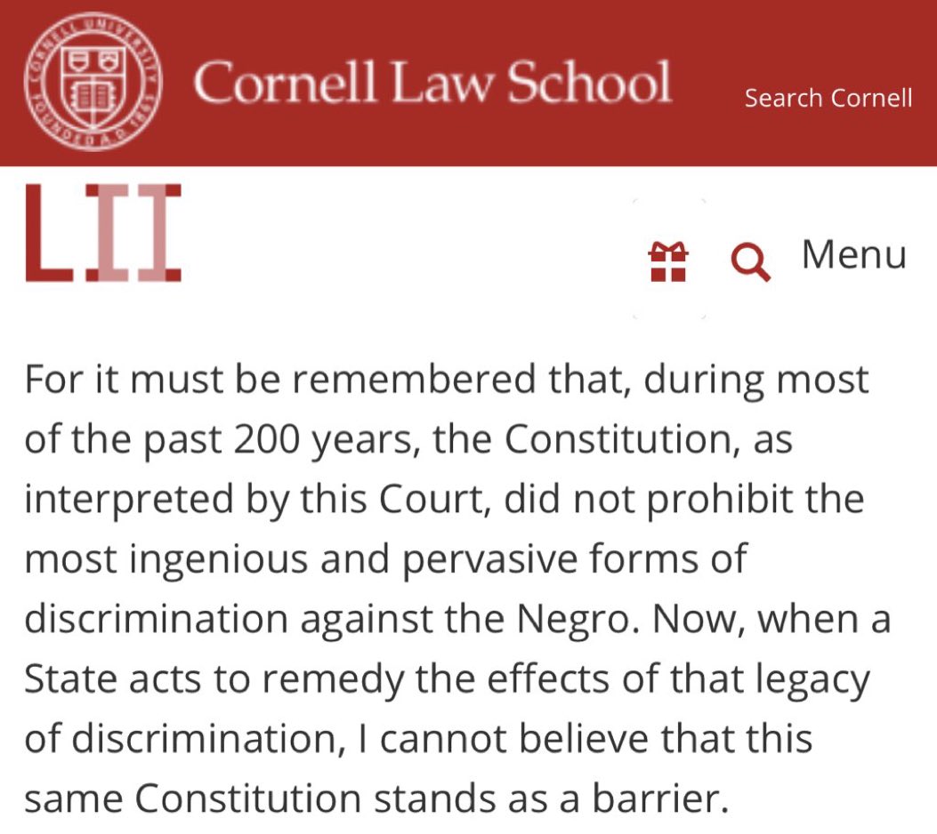 dc_scotti's tweet image. Facts! As a people, we had our original ethnicities stolen and were given a race instead as a poor replacement.
The “Strict-Scrutiny” doctrine jeopardizes all remedial laws meant to ameliorate the status of Freedmen.
Thurgood Marshall: